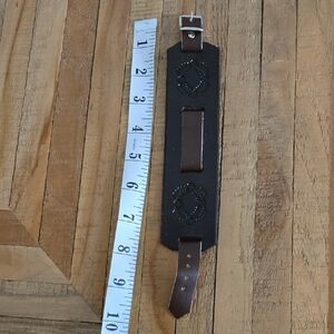 Vintage Rare Find Men's Black Brown Real Leather Wrist Strap - Wide Bracelet